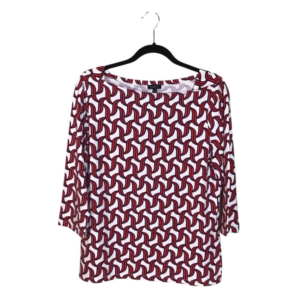 Talbots Boatneck knit top red and white wavy geometric print Sz. 12 Nautical